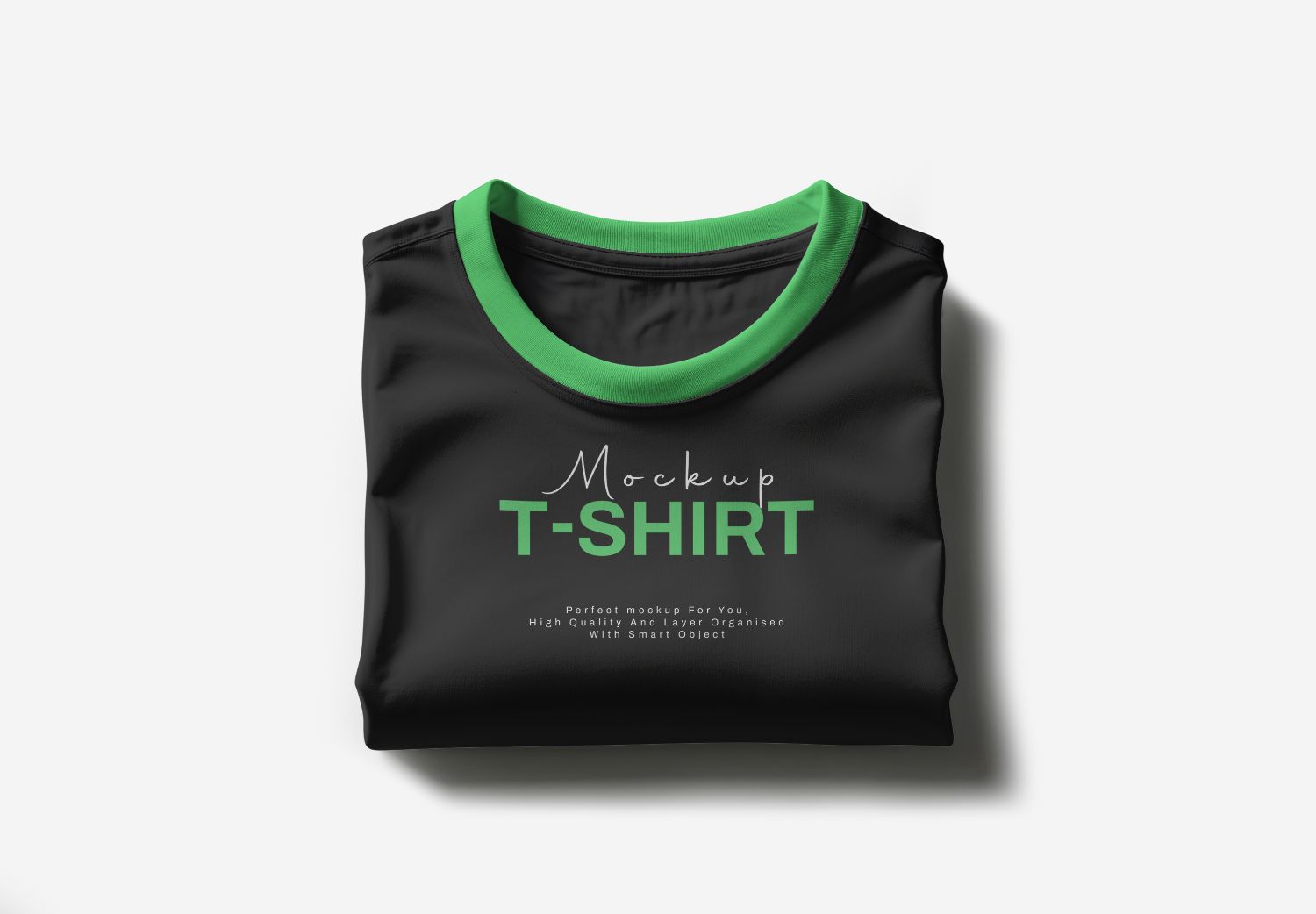 Black T-Shirt with Green Ringer Collar Mockup