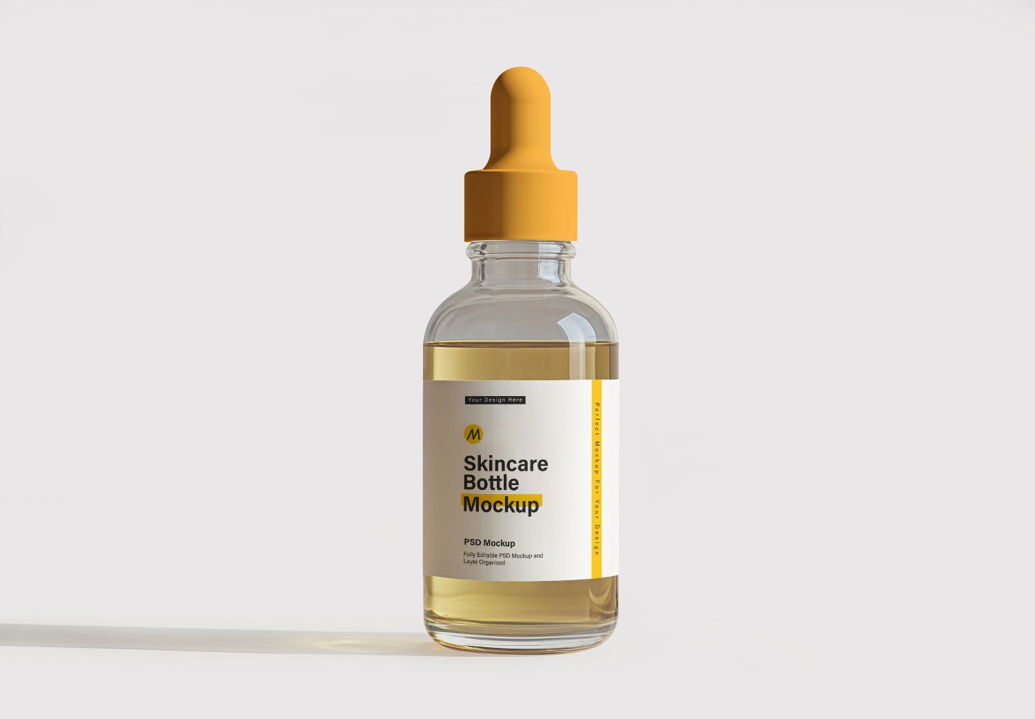 Glass Skincare Bottle with Yellow Dropper Mockup