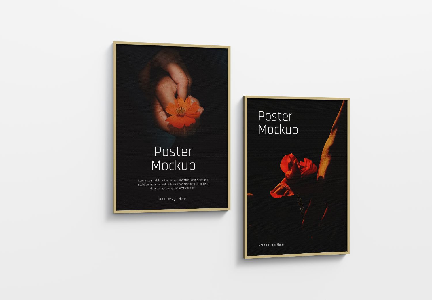 Dual Framed Poster Mockup with Gold Borders