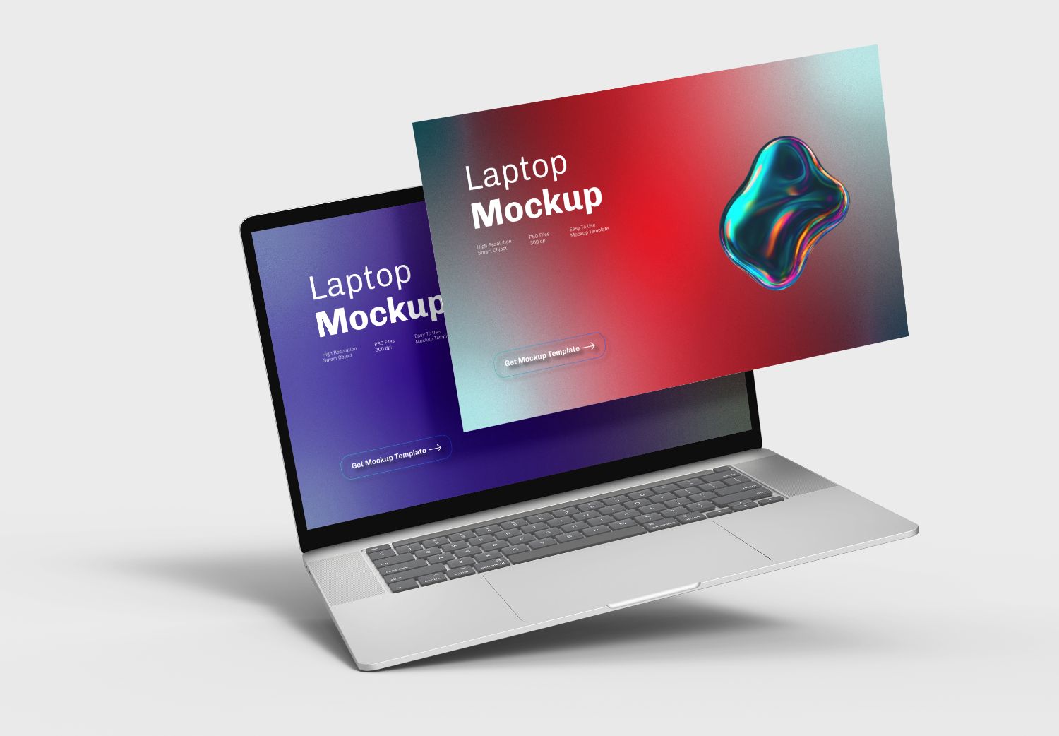 Dual Screen Laptop Mockup with Floating Display