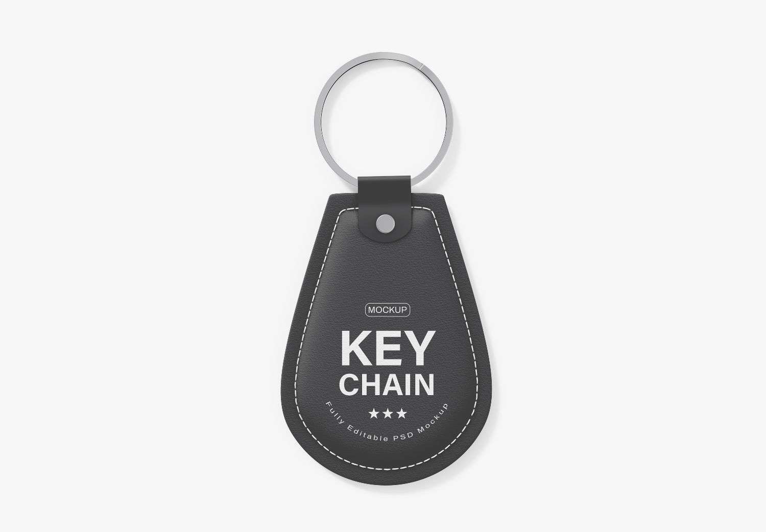 Black Leather Keychain Mockup with Silver Ring