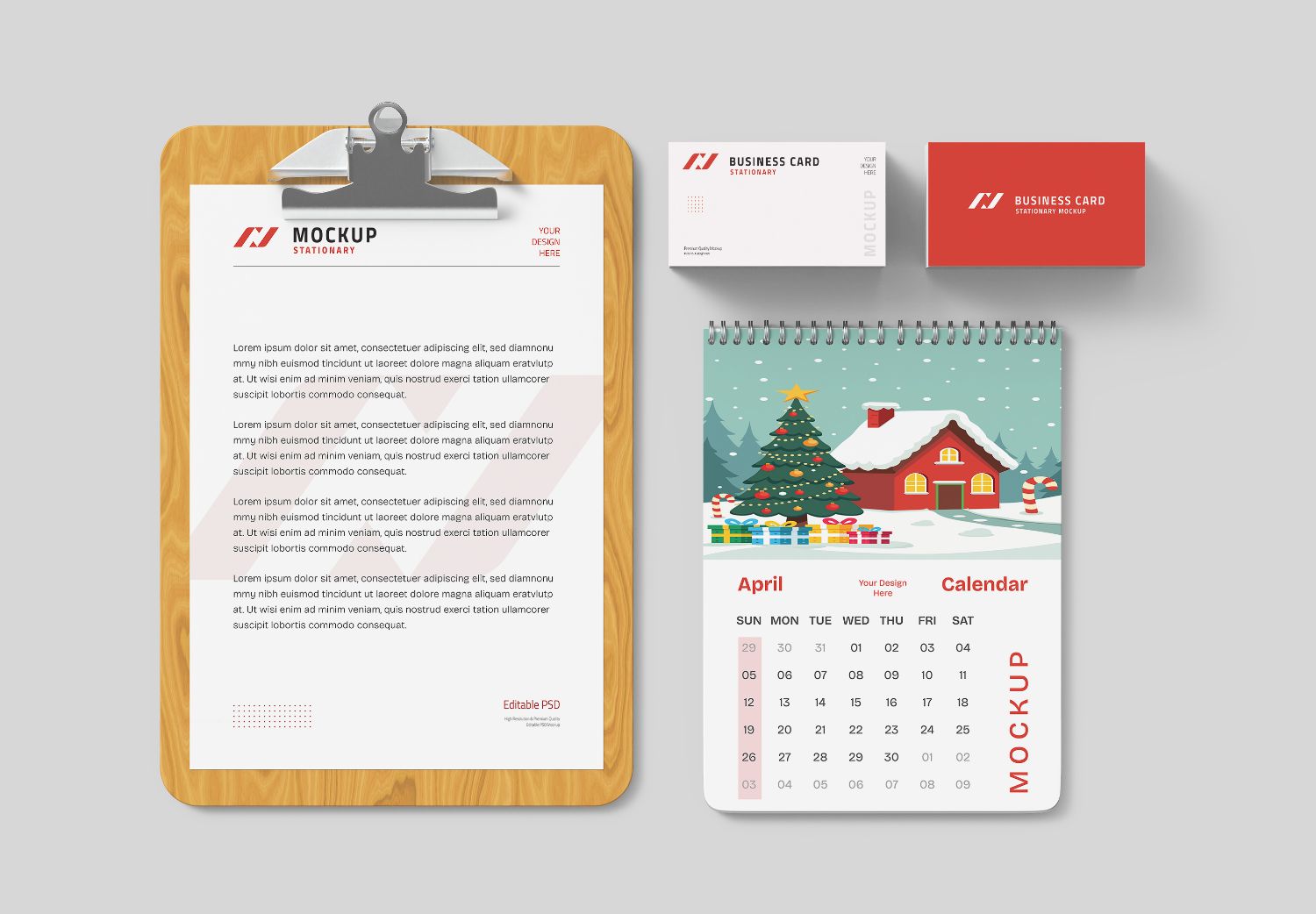 Stationery Suite Mockup – Business Card, Calendar & Letterhead PSD Bundle