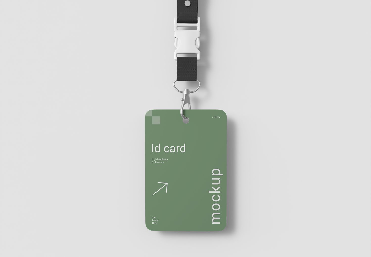Minimalist ID Card Mockup - Sage Green with Black Lanyard