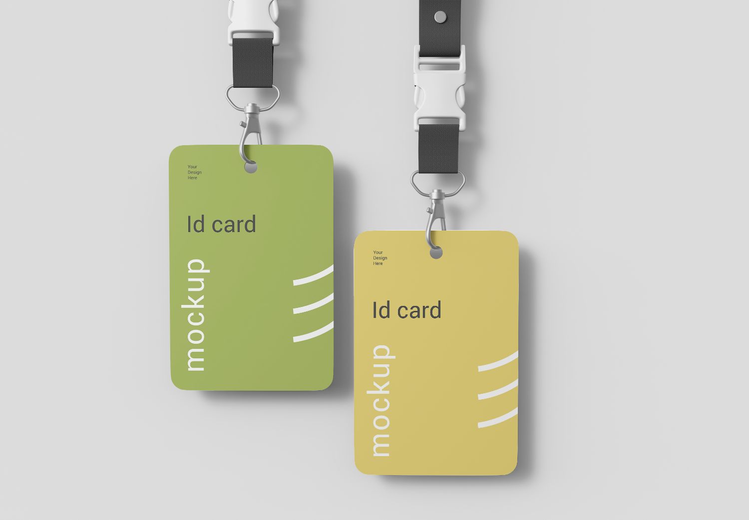 ID Card Mockup Set - Green & Yellow Design with Black Lanyards - High Res PSD