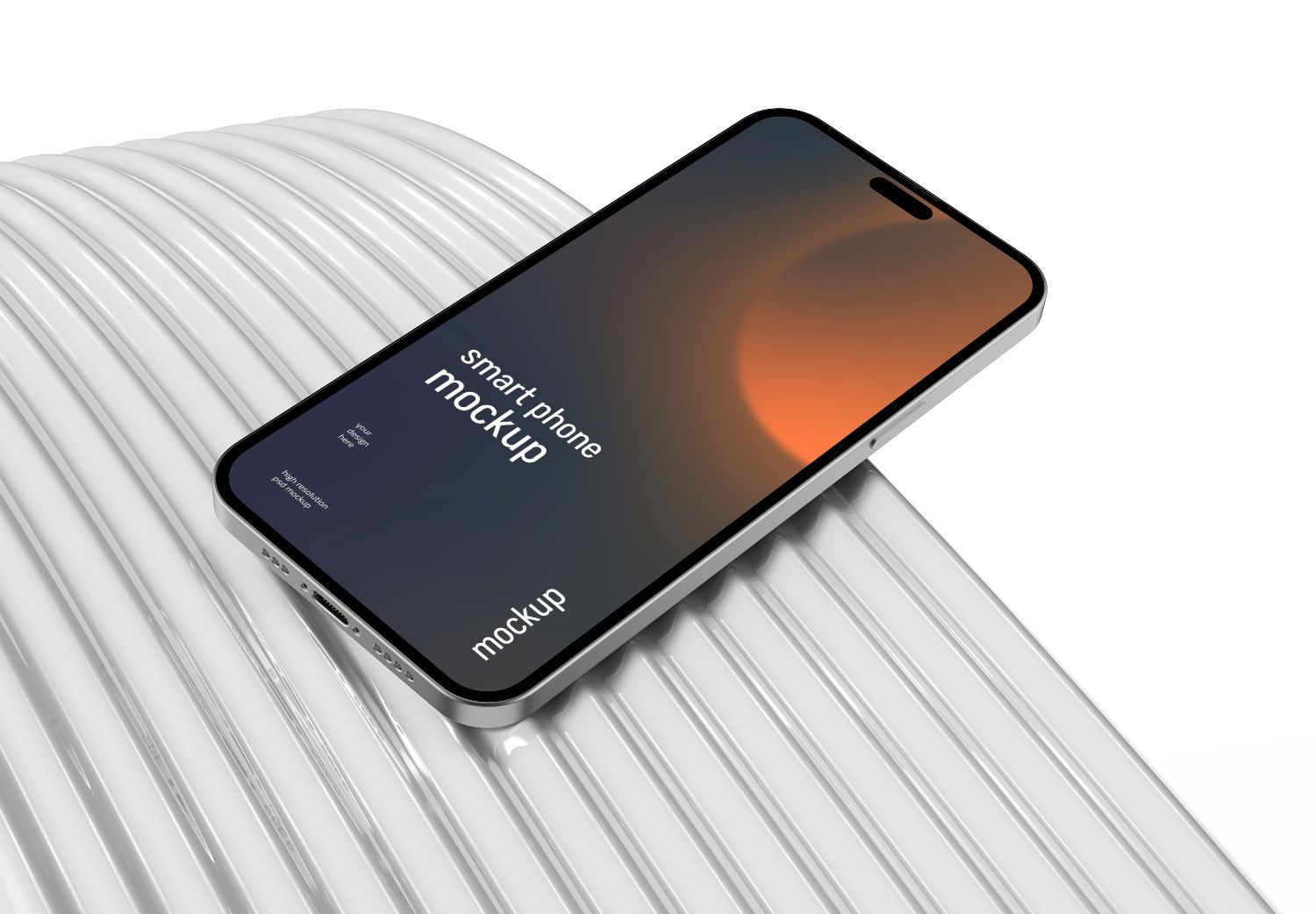 Orange Gradient Smartphone Mockup on White Ribbed Surface - High Res PSD
