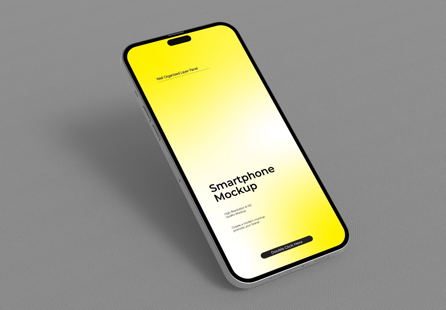 iPhone 15 Pro Mockup - Vibrant Yellow Screen on Textured Gray Surface