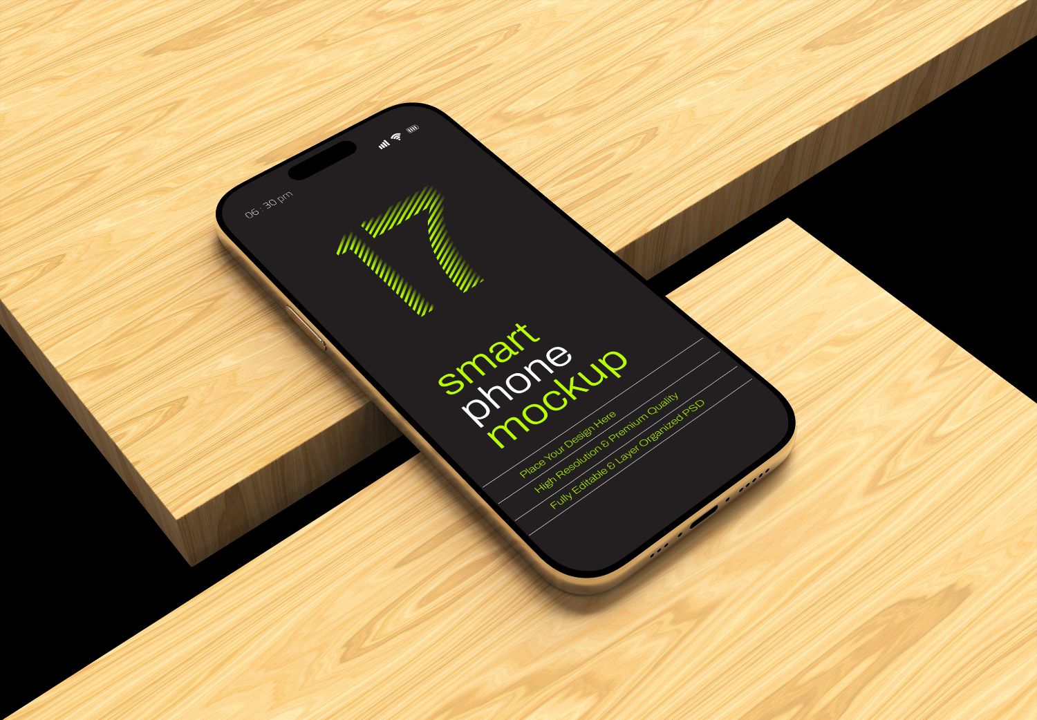 Smartphone Mockup on Wooden Blocks - Premium UI/UX Design Presentation