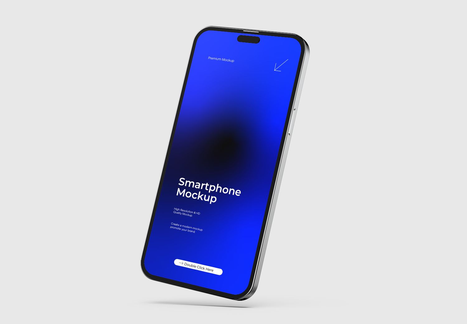 iPhone 15 Pro Mockup - Floating Blue Screen on Clean White Background