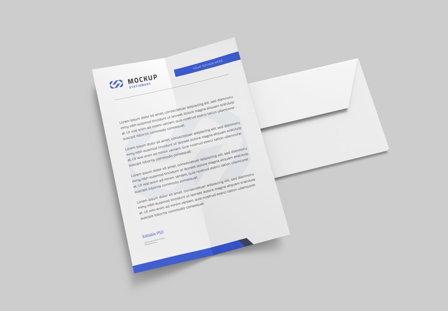 Professional Letterhead Mockup with Envelope - Blue Accent Design