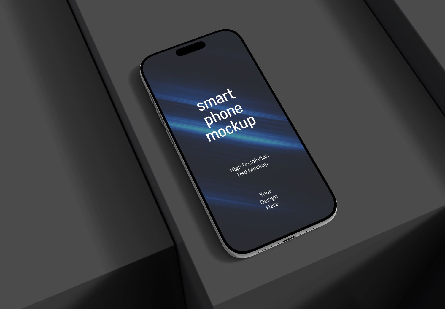 Blue Light Stripe Smartphone Mockup - Dark Geometric Background
