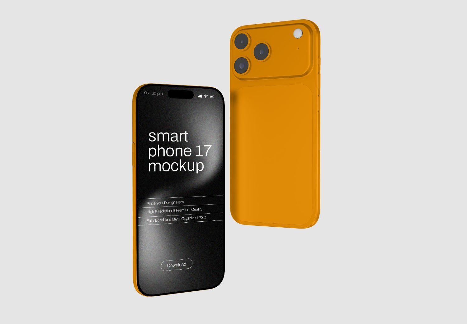 Smartphone 17 Mockup – Editable Orange Device for UI/UX & App Design Presentations