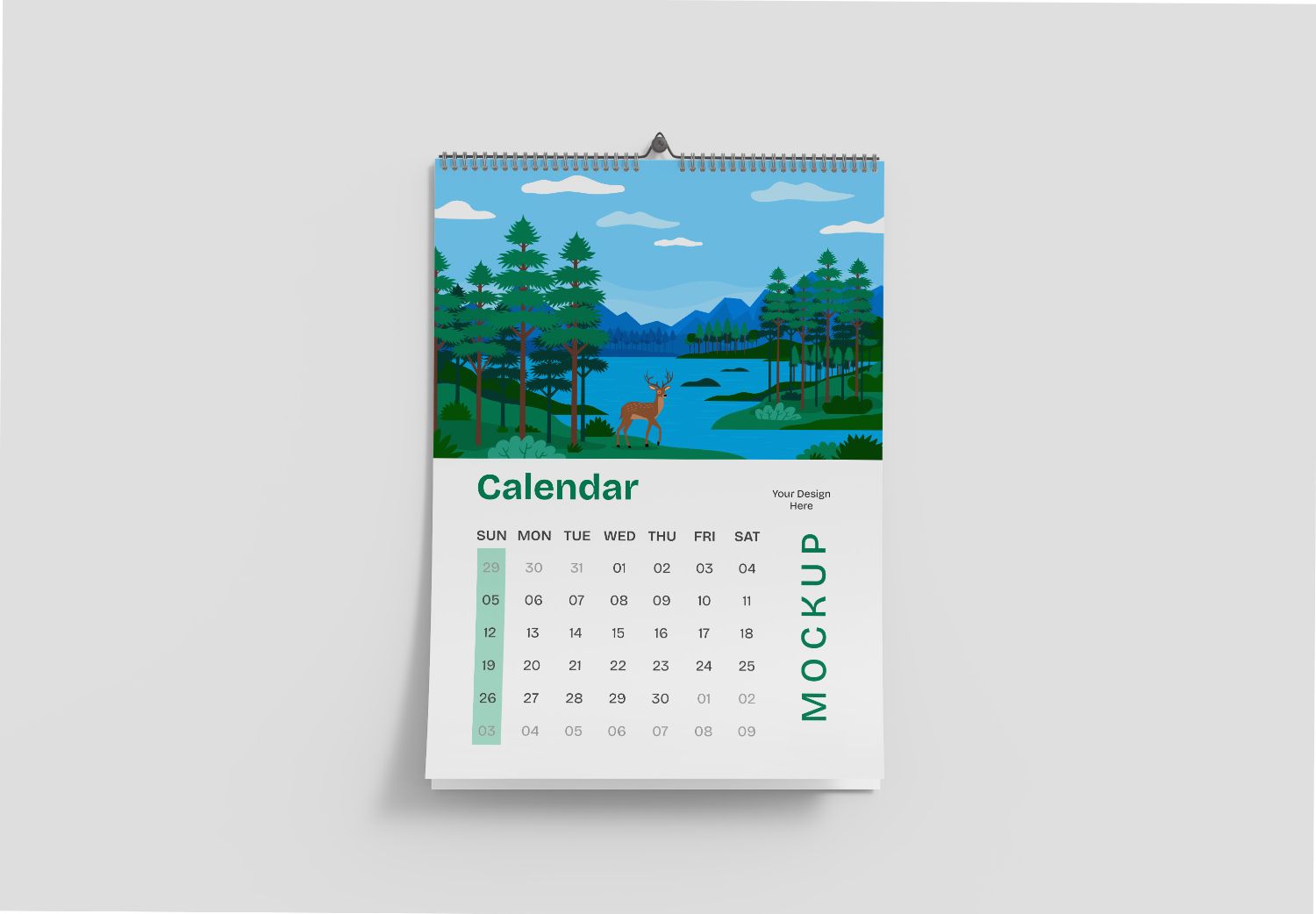 Wall Calendar Mockup – Nature Scene for Branding & Design Presentations