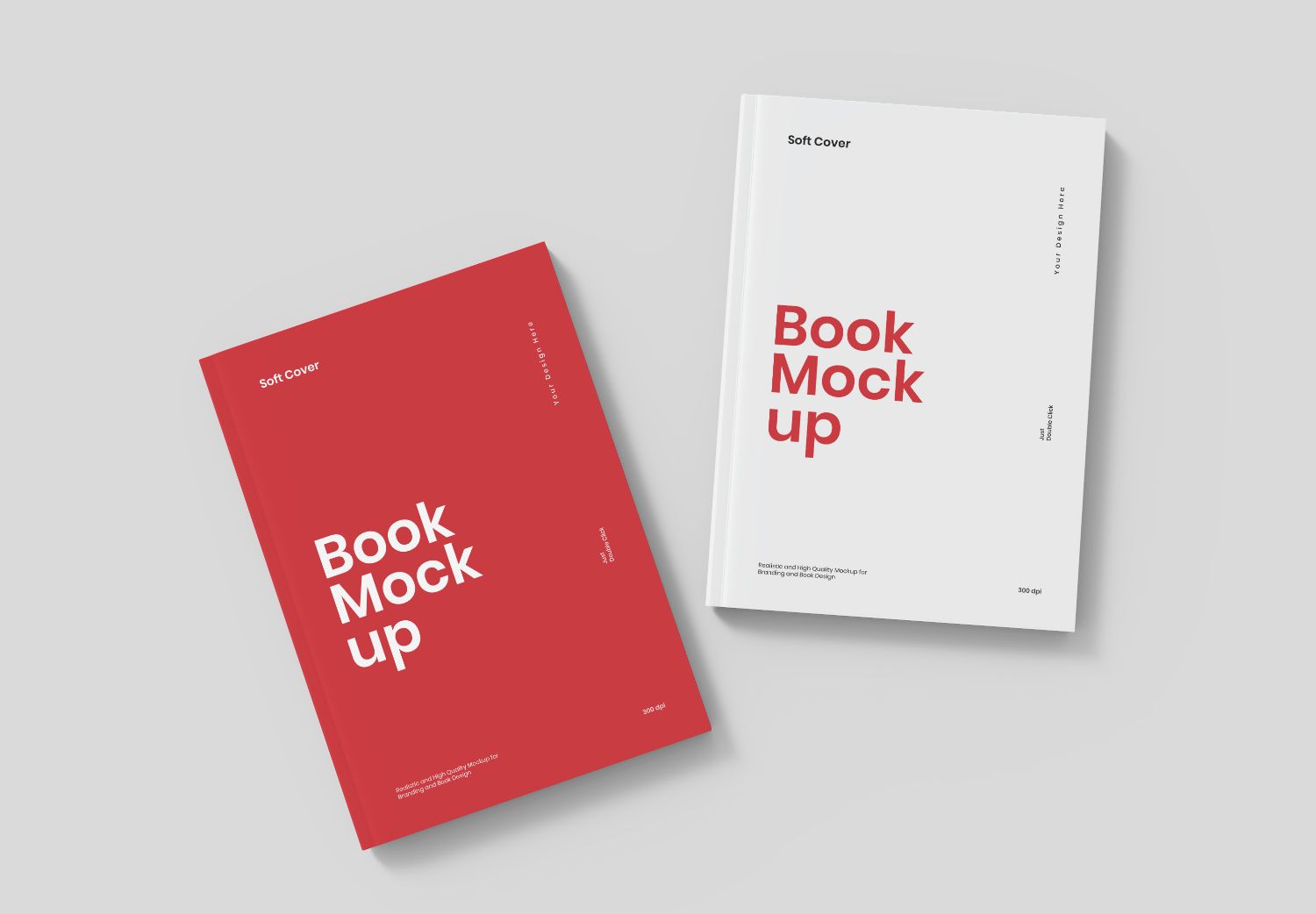 Soft Cover Book Mockup Set - Red & White Design on Neutral Background