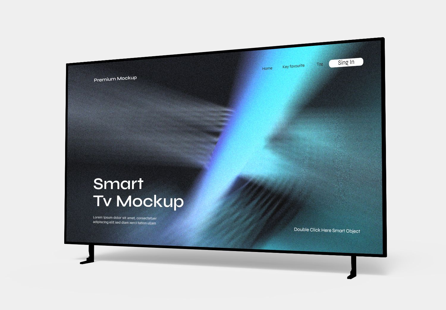 Premium Smart TV Mockup - Angled View with Abstract Blue & Black Display