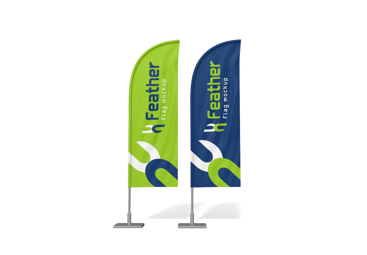 Dual Feather Flag Mockup – Blue & Green PSD for Event Branding