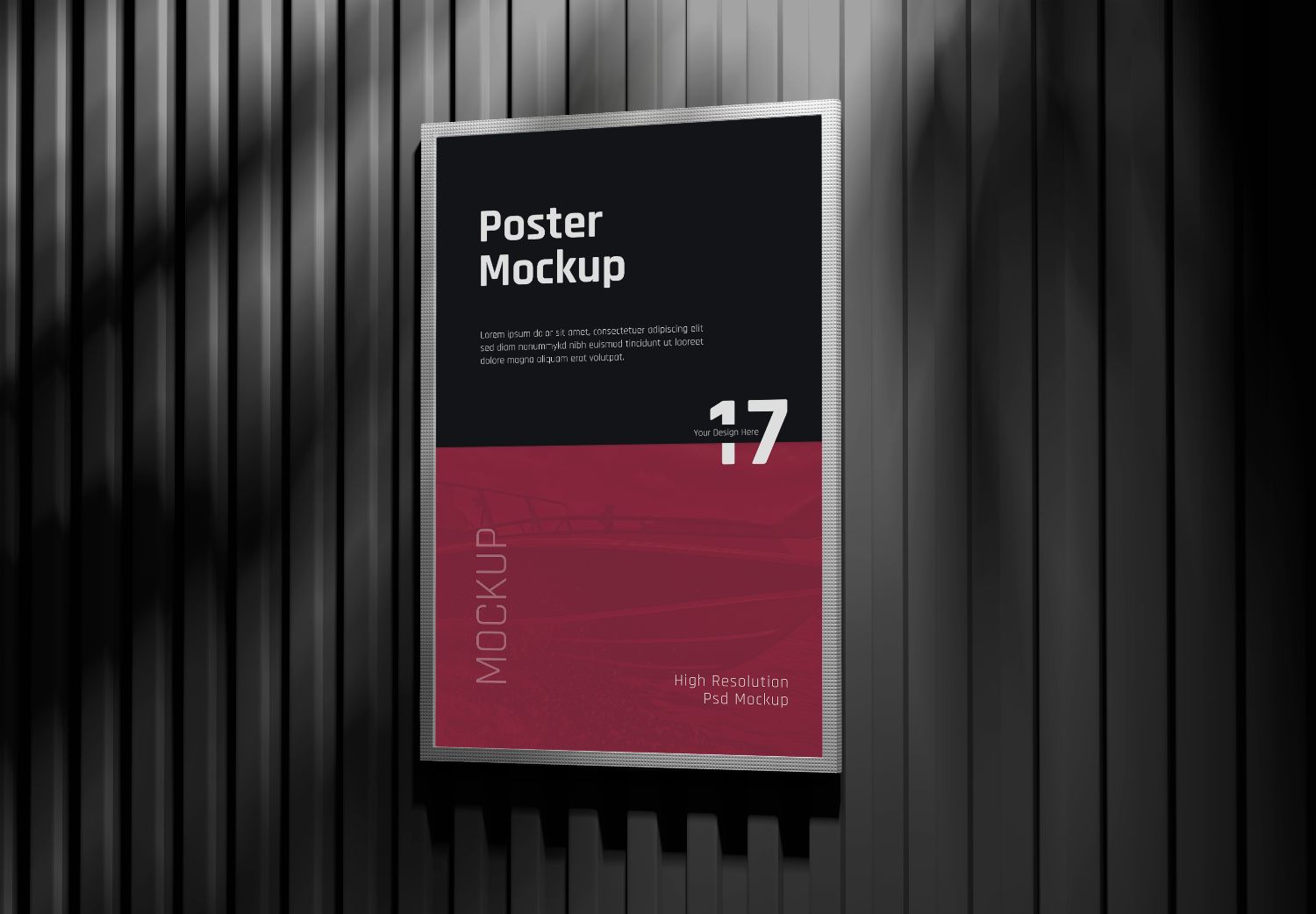 Modern Poster Mockup with Textured Frame on Dark Corrugated Wall