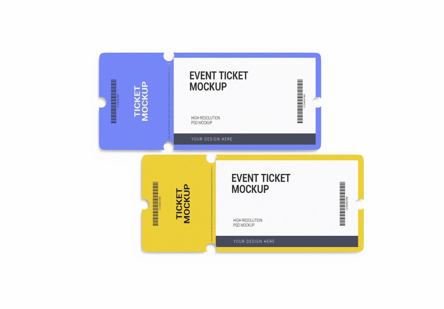 Event Ticket Mockup Set - Blue & Yellow Design