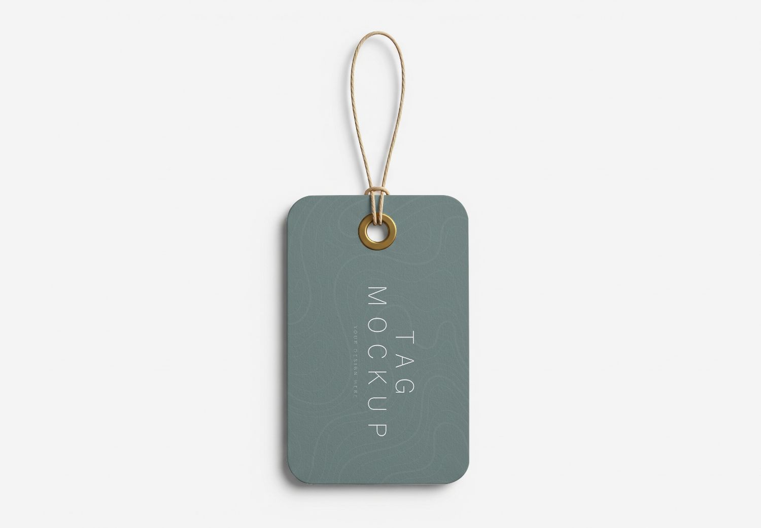 Premium Product Tag Mockup - Dusty Green with Rope & Gold Eyelet