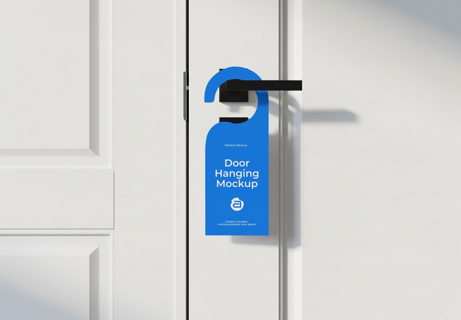 Premium Blue Door Hanging Mockup on White Panel Door - Realistic Branding for Hotels & Businesses