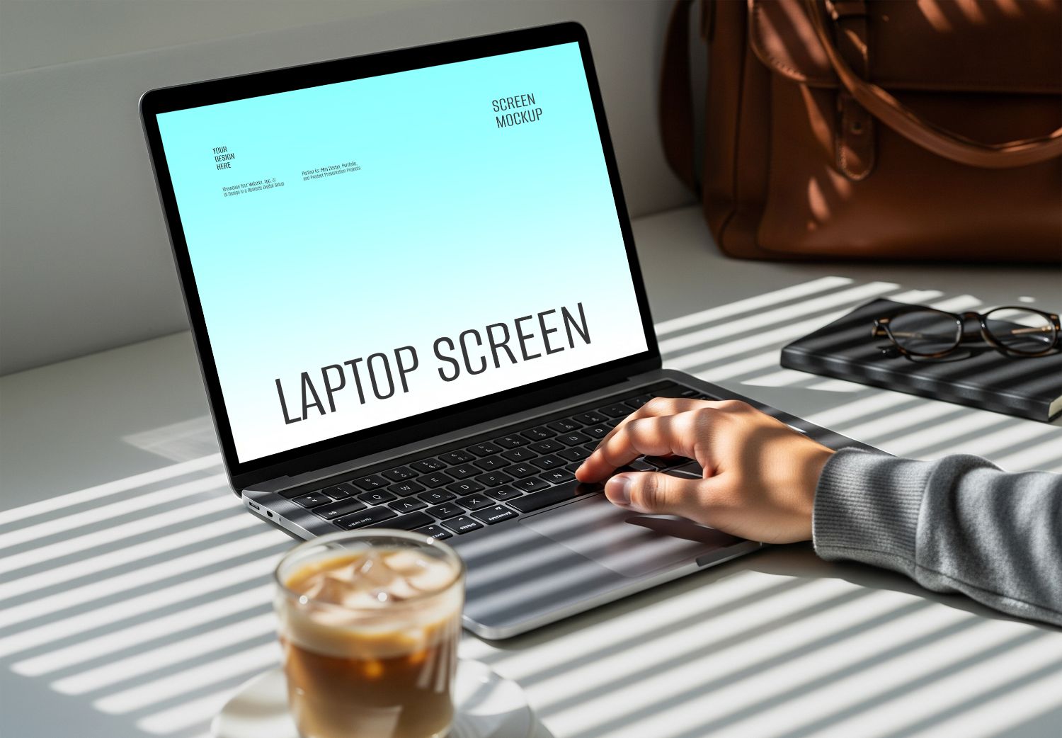 Laptop Screen Mockup with Workspace Scene