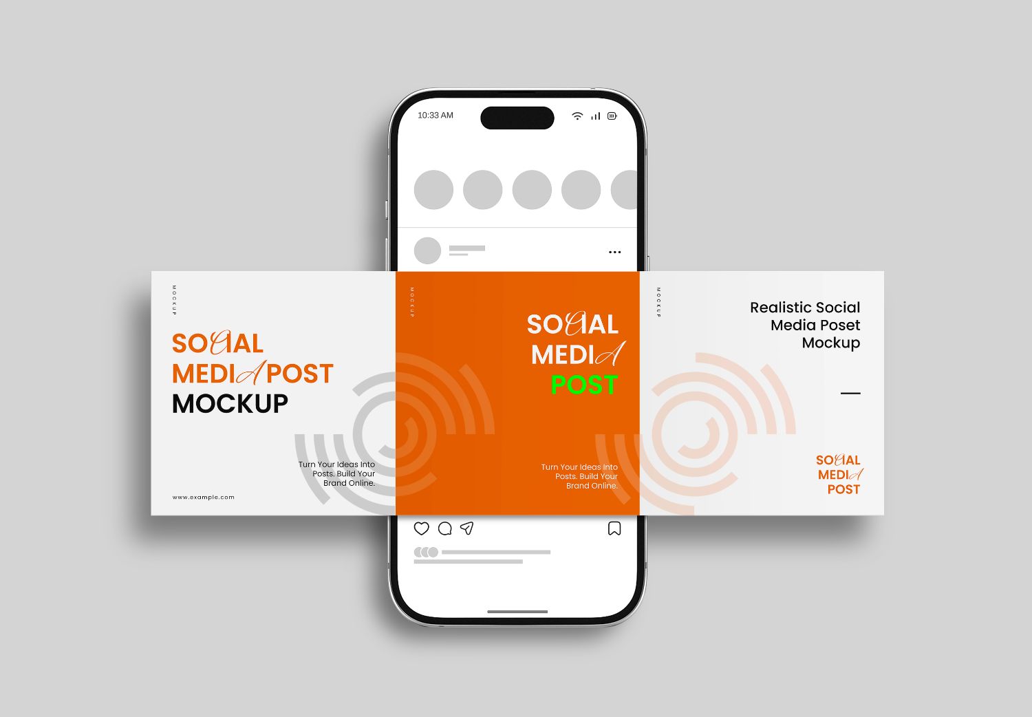 Vibrant Orange iPhone Social Media Post Mockup - Realistic Design for Instagram & Mobile Marketing