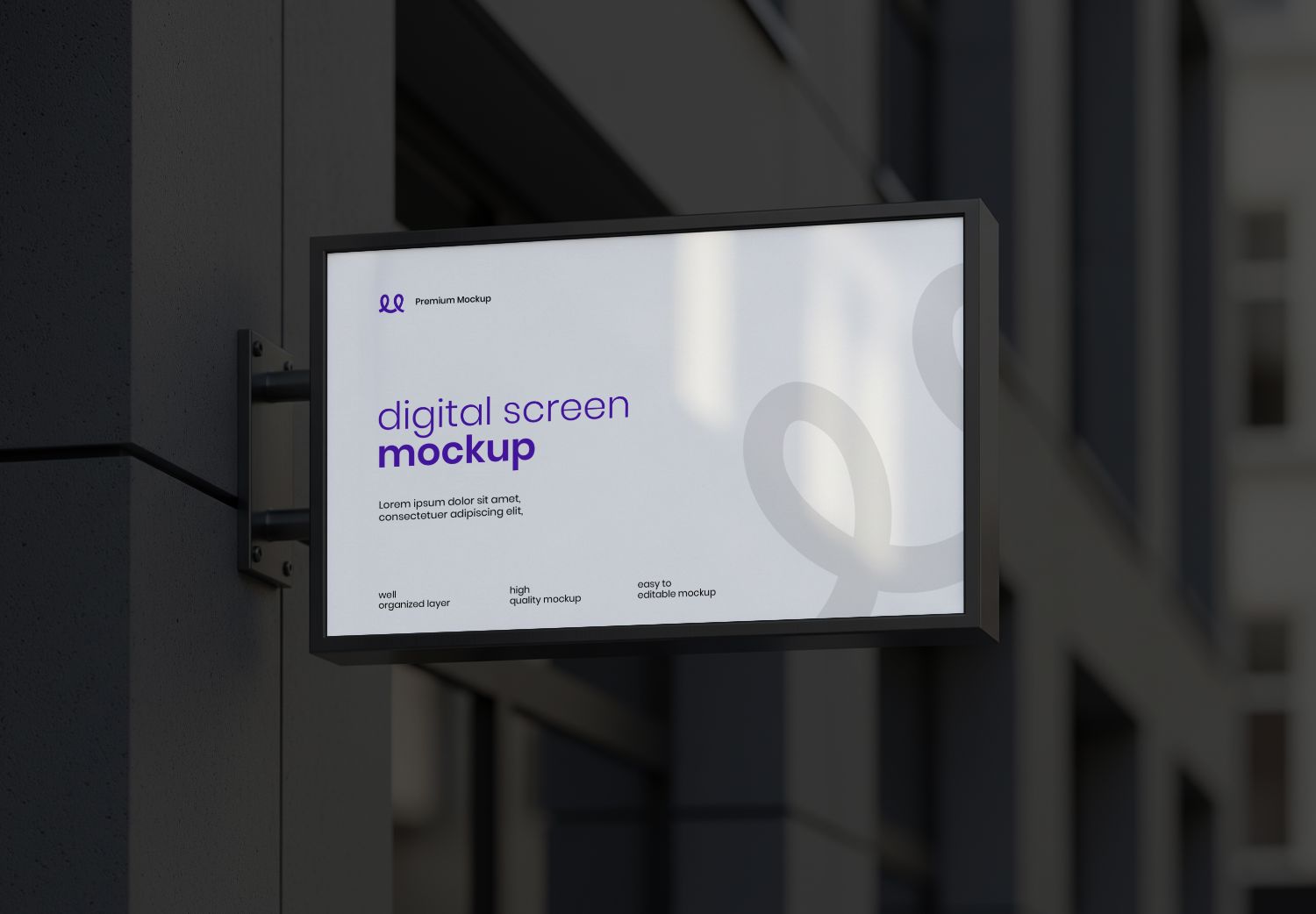 Premium Wall-Mounted Digital Screen Mockup - Realistic Display for Modern Branding & Advertising