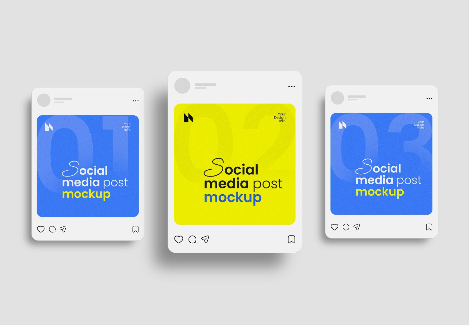 Vibrant Social Media Post Mockup Set - Blue & Yellow Design for Instagram Feeds