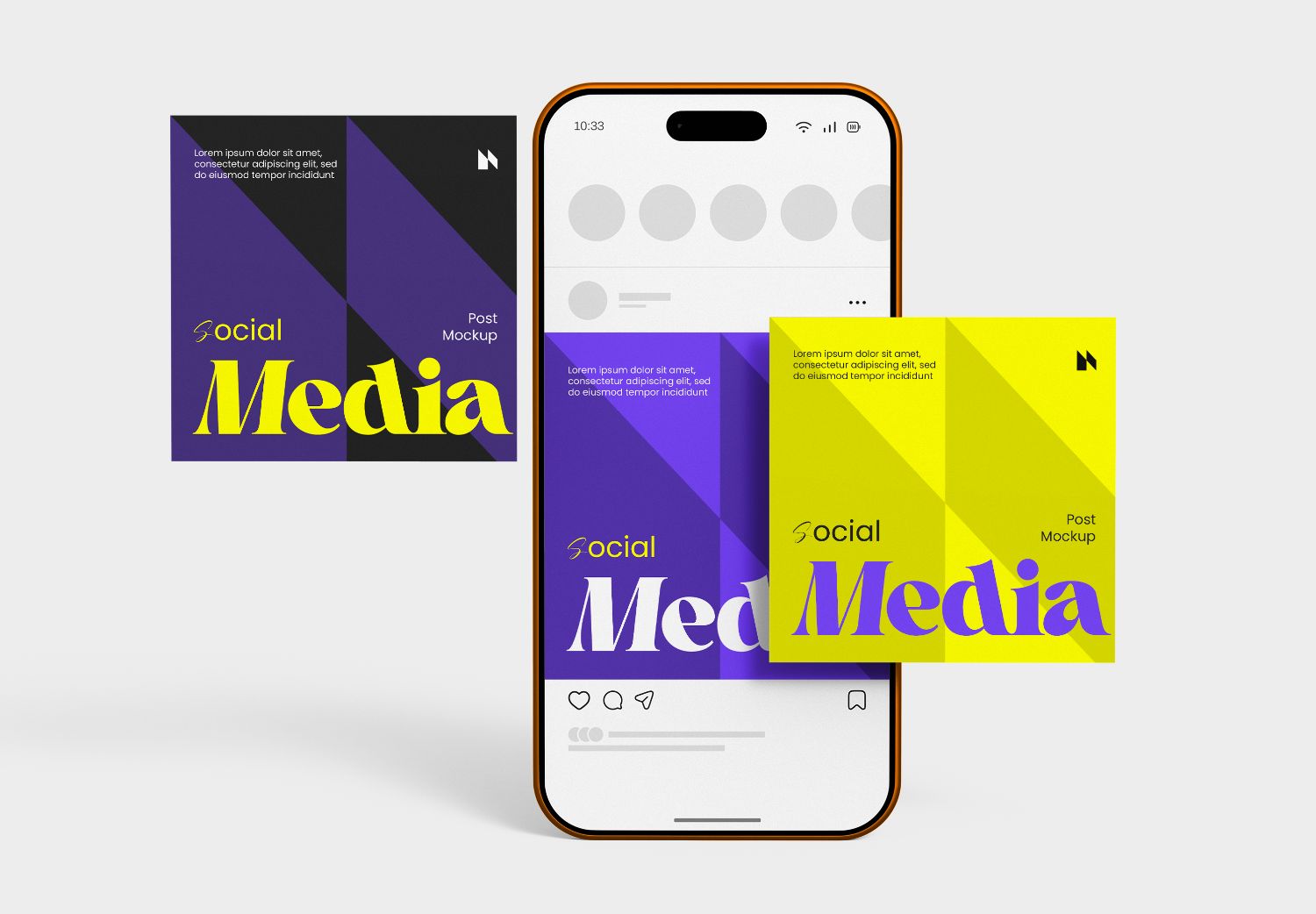 Bold Purple & Yellow iPhone Social Media Post Mockup - Modern Design for Instagram Feeds