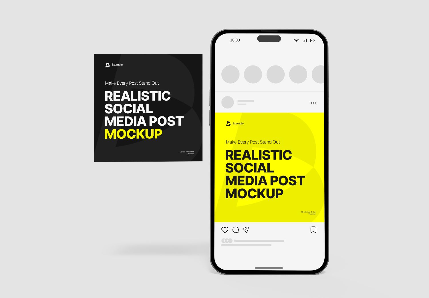 Realistic iPhone Social Media Post Mockup - Bold Yellow & Black Design for Instagram