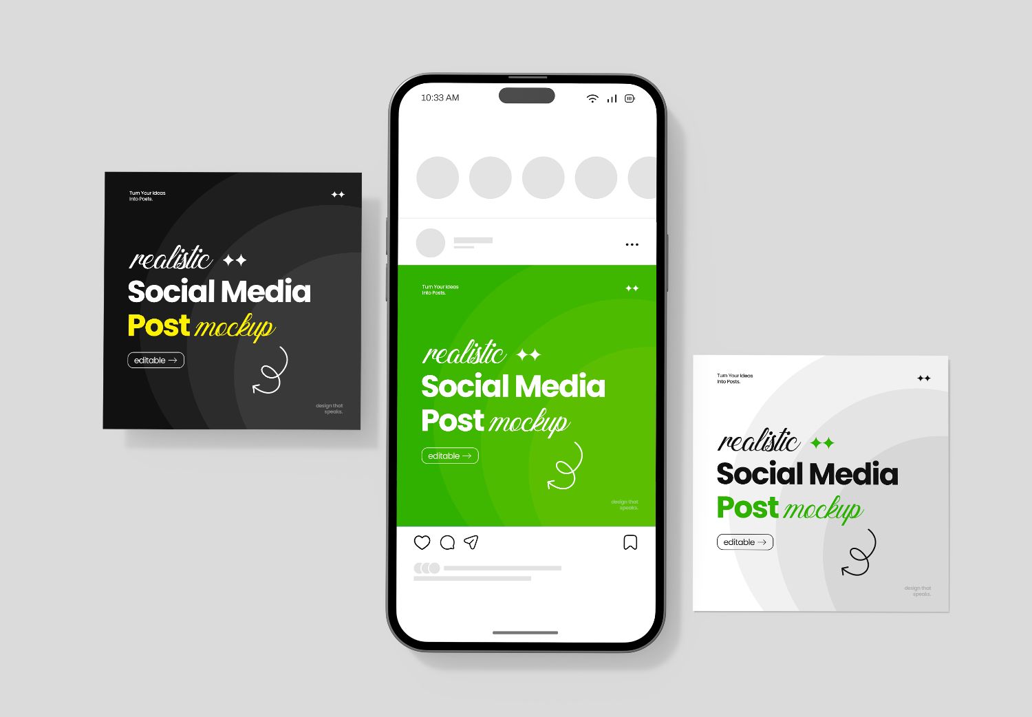 iPhone 15 Pro Social Media Post Mockup - Editable Green, Black & White Templates