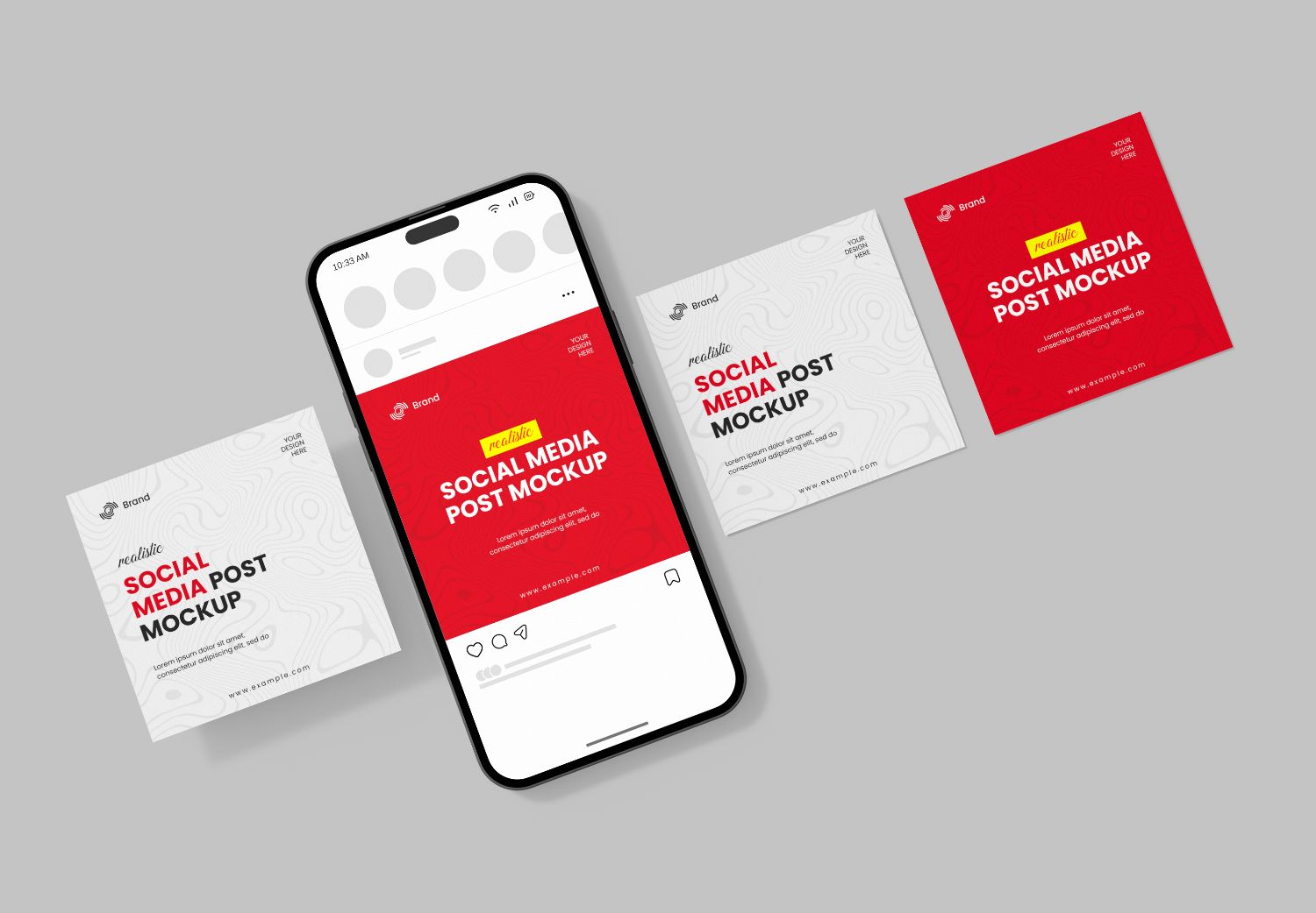 iPhone 15 Pro Social Media Post Mockup - Realistic Red & White Editable Templates