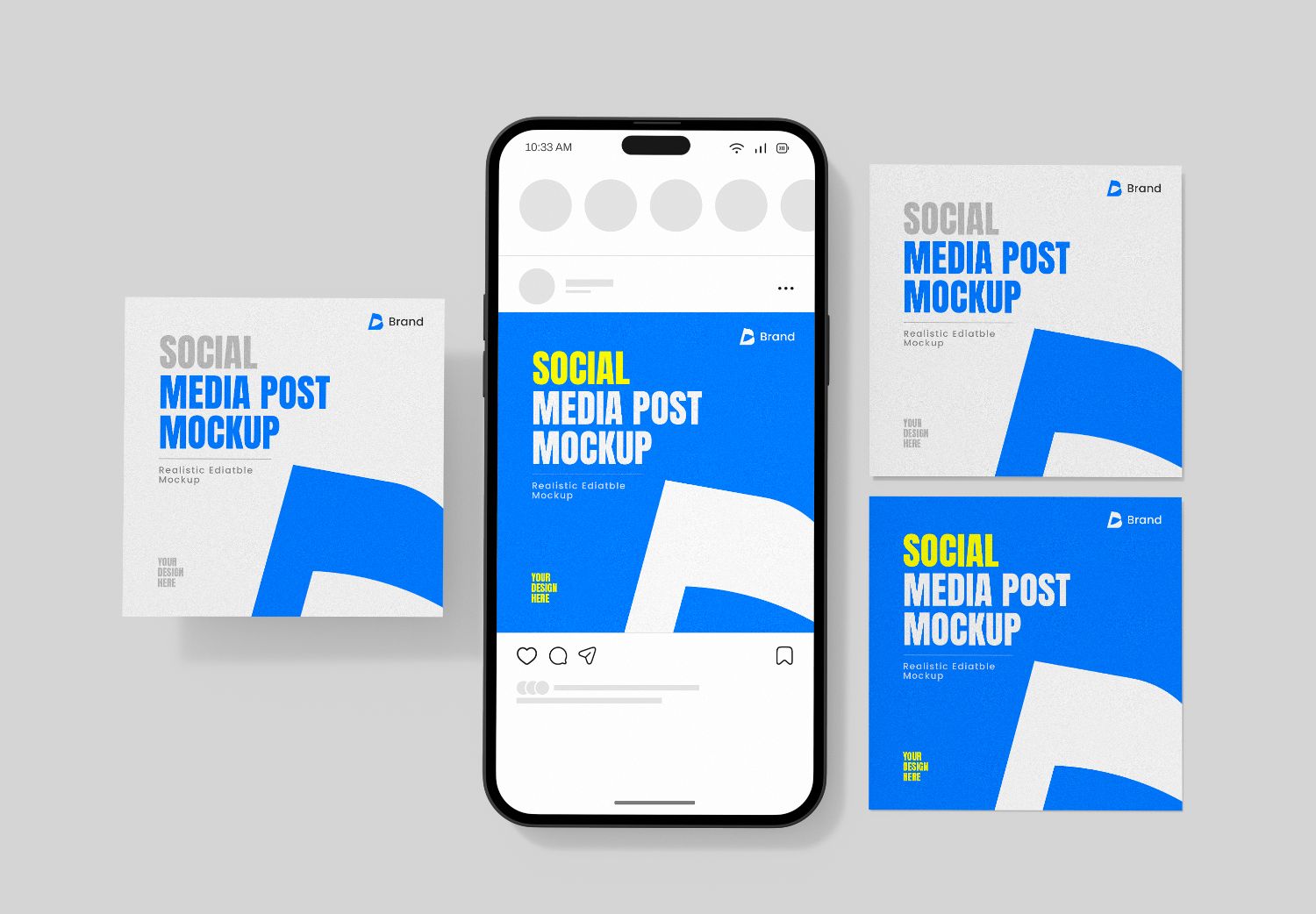 iPhone 15 Pro Social Media Post Mockup - Blue & White Realistic Editable Templates