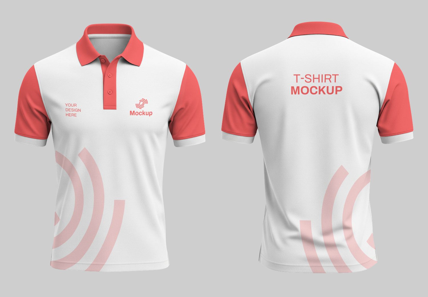 White & Coral Polo Shirt Mockup - Front & Back View for Branding & Design