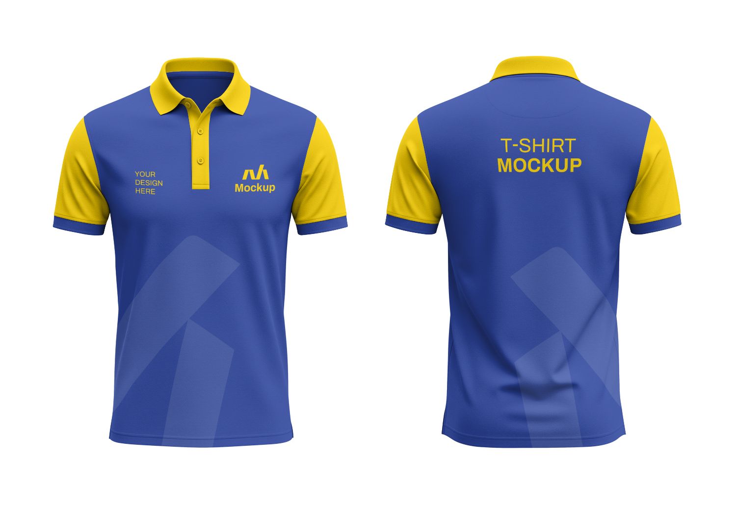 Blue & Yellow Polo Shirt Mockup - Front & Back Design Preview Template