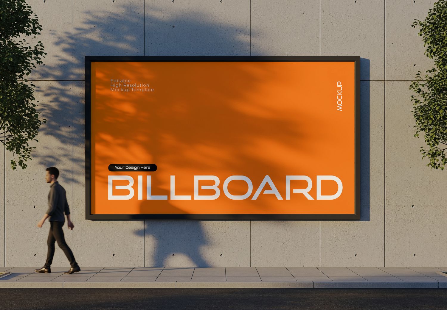 Outdoor Billboard Mockup with Pedestrian - Realistic Urban Advertising Template