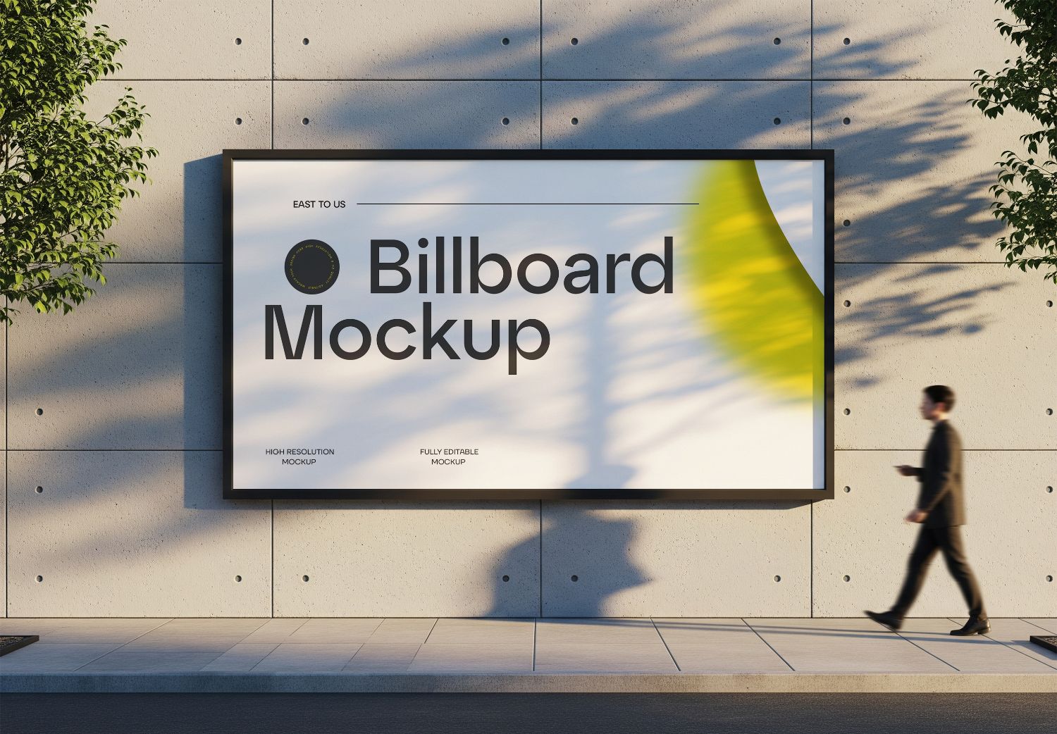 Modern Billboard Mockup with Pedestrian - Clean Urban Advertising Template