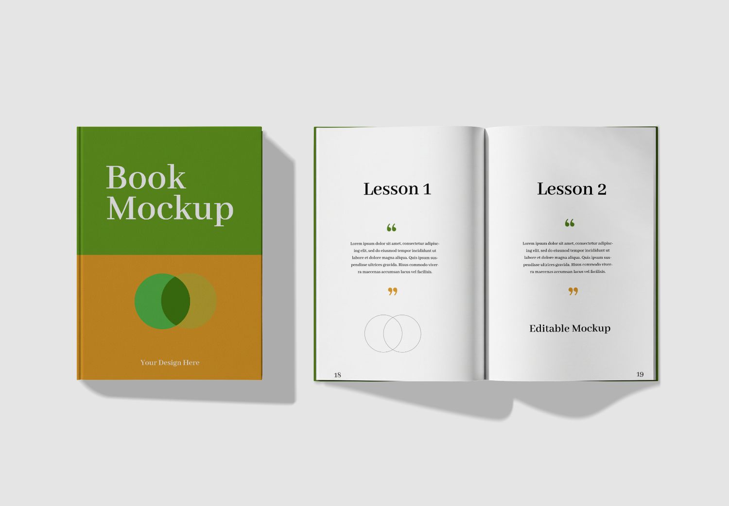 Green & Mustard Book Mockup - Cover & Interior Layout Template for Designers