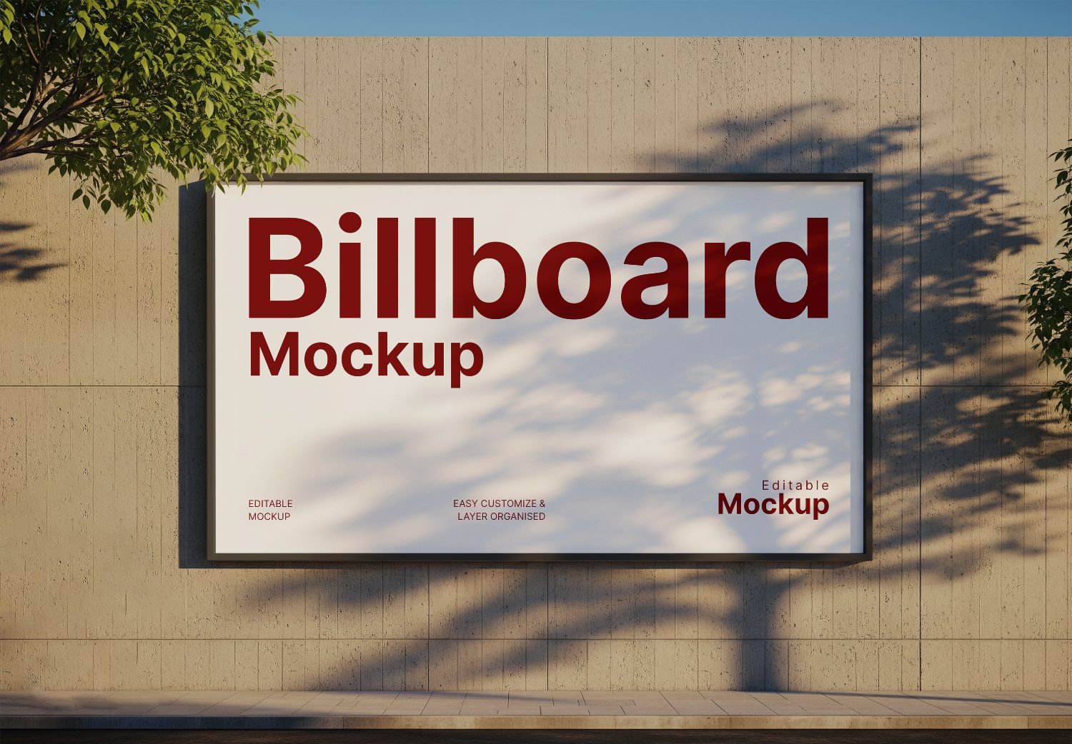 Outdoor Billboard Mockup with Tree Shadows - Clean Urban Wall Template