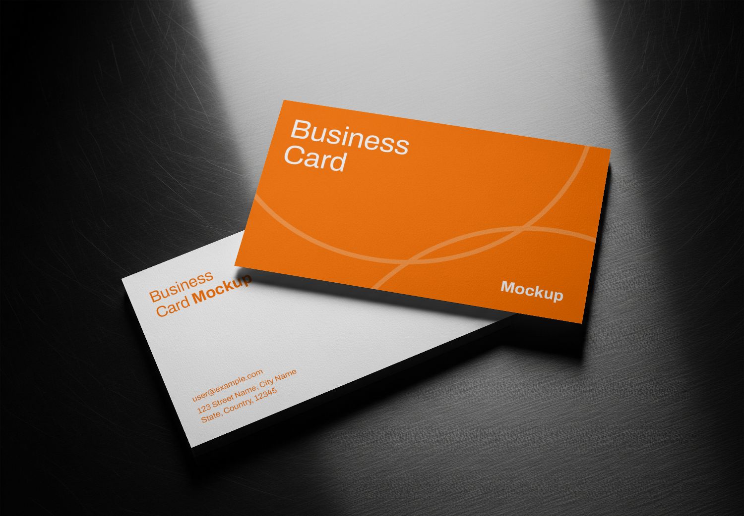 Modern Orange & White Business Card Mockup - Sleek Metallic Background Template