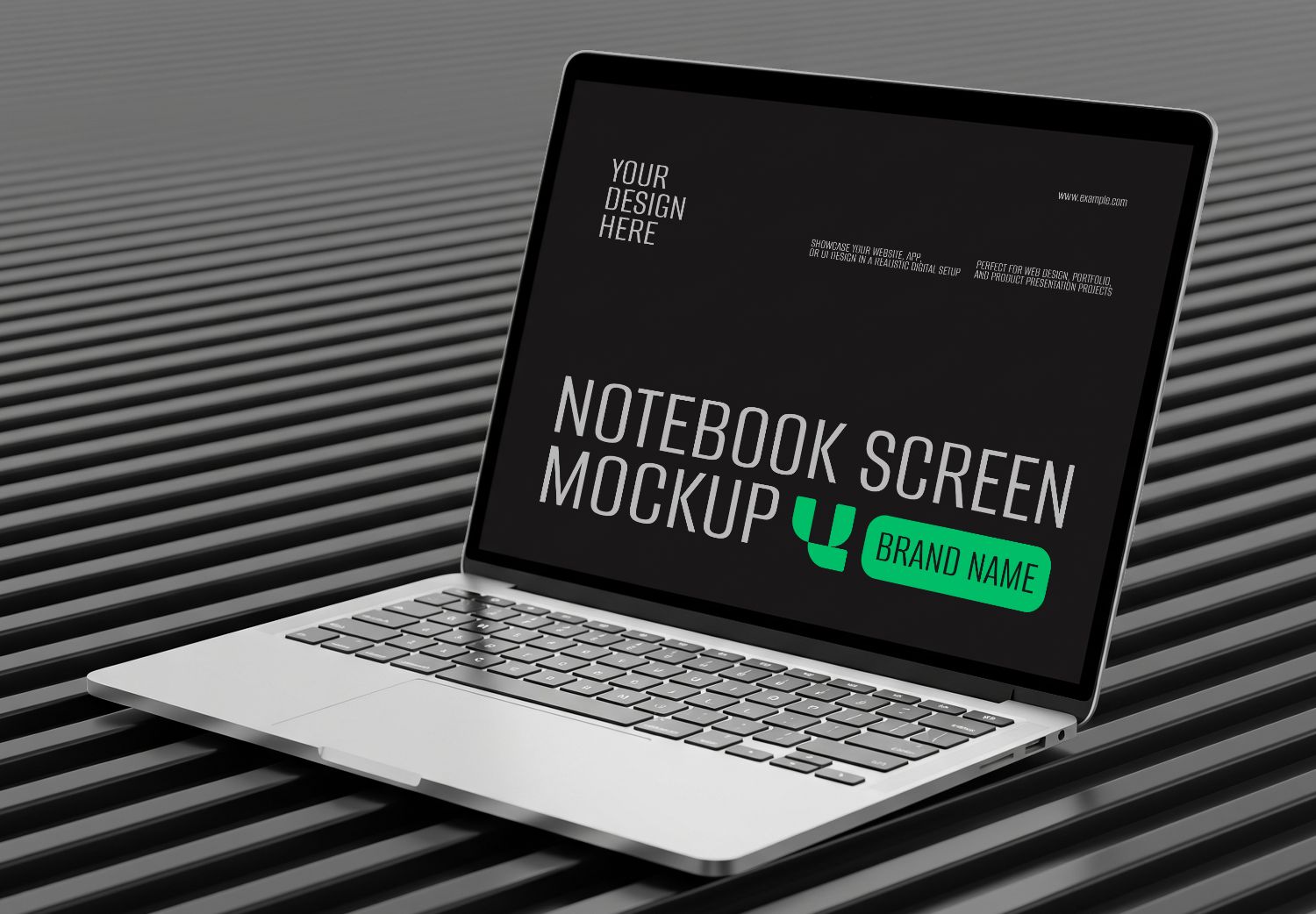 Sleek Silver Laptop Screen Mockup - Modern Digital Design Presentation Template