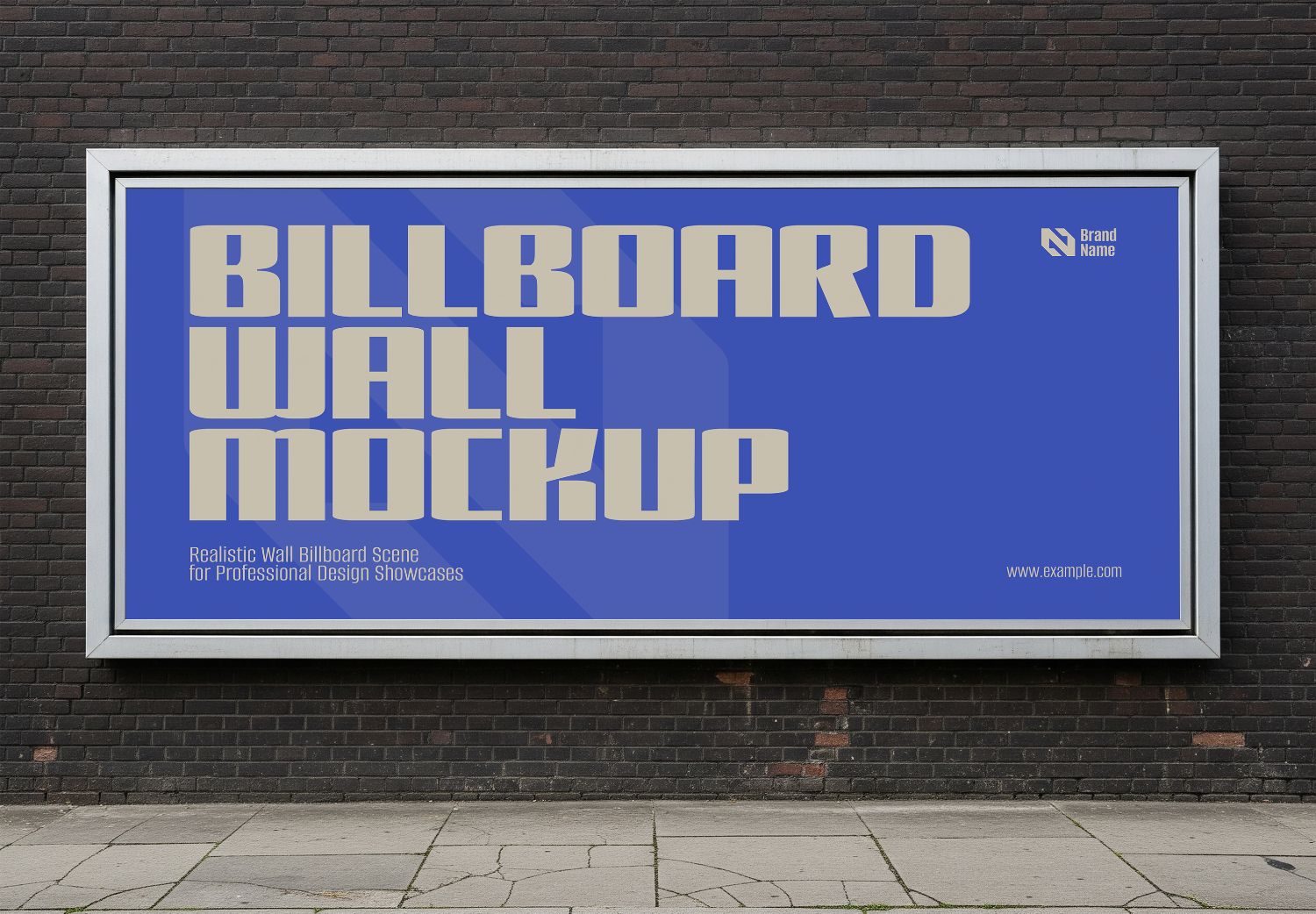 Blue Billboard Mockup on Brick Wall - Urban Street Design Showcase Template