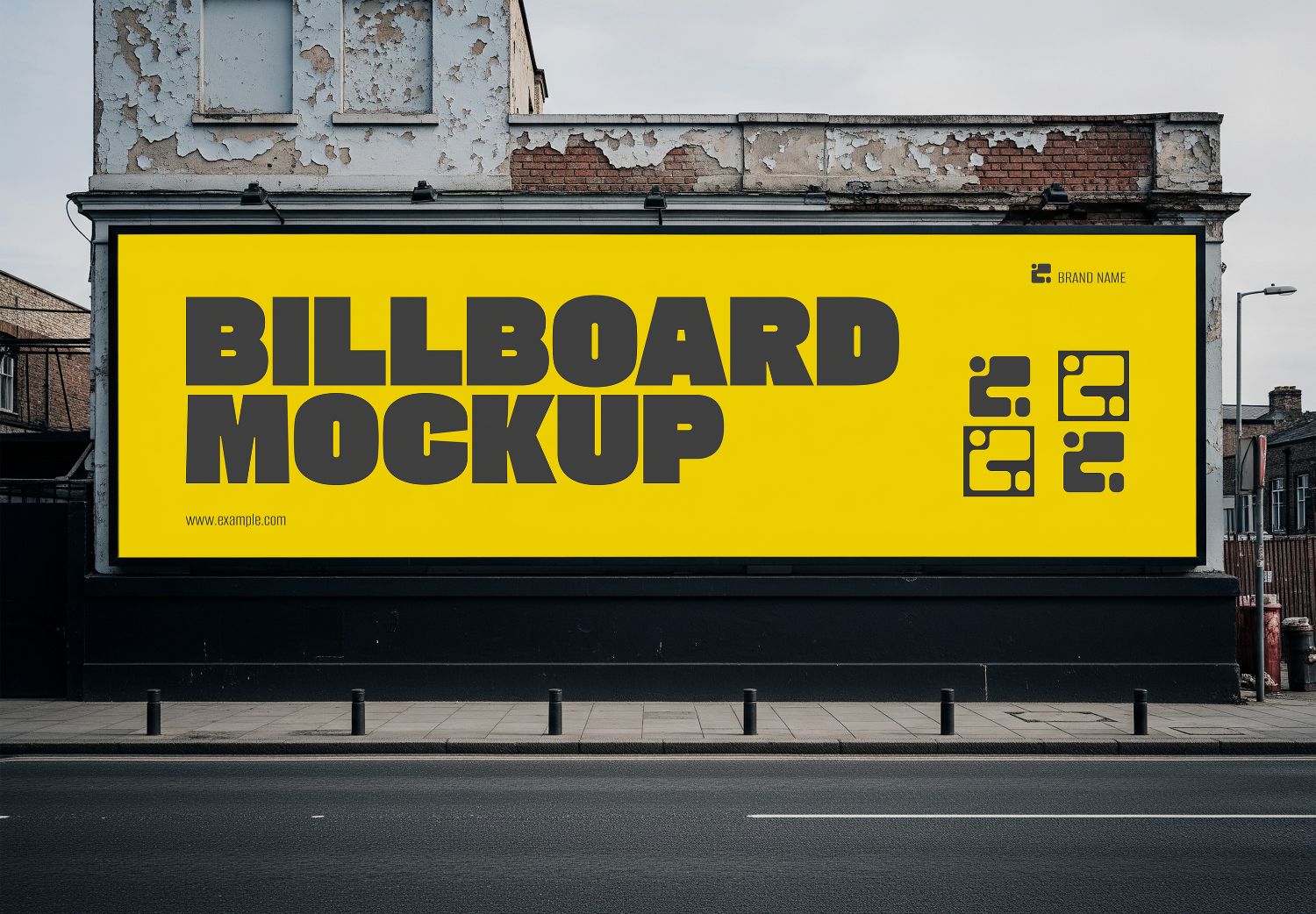 Urban Street Billboard Mockup on Weathered Building Facade