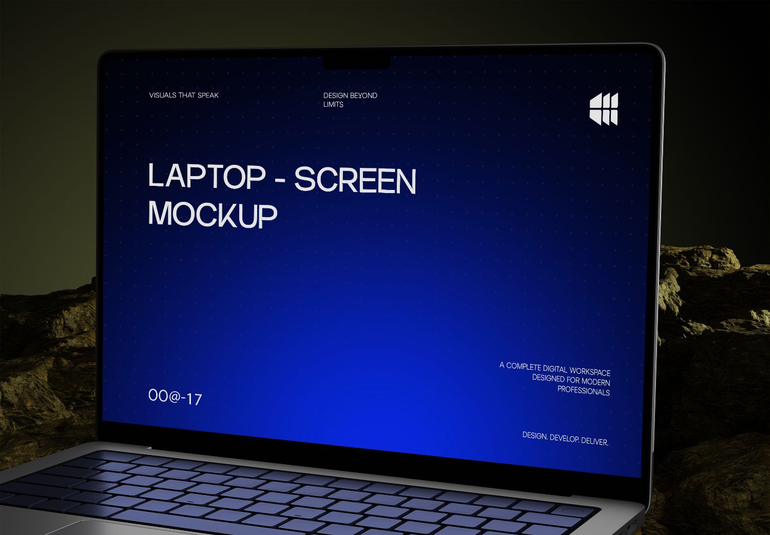 Laptop Screen Mockup on Rock