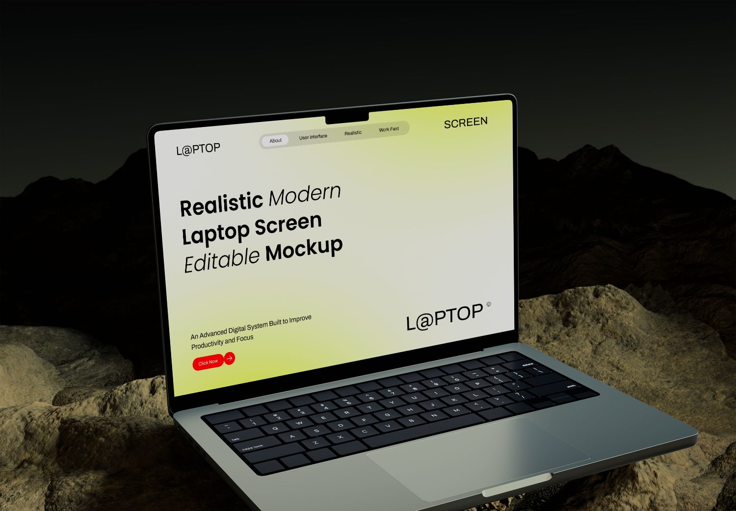 Laptop Screen Mockup on Rocks