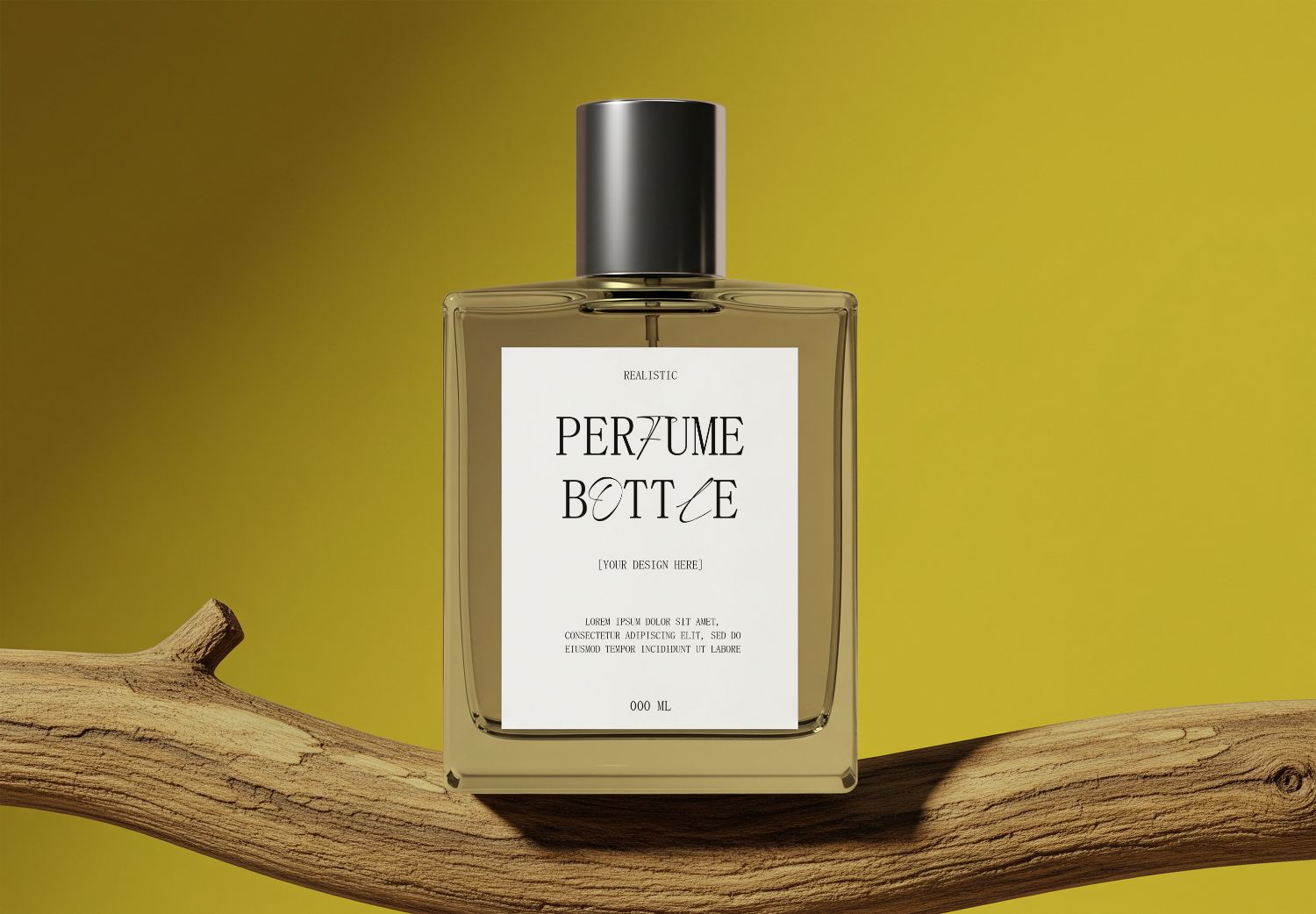 Perfume Bottle Mockup on Wooden Branch